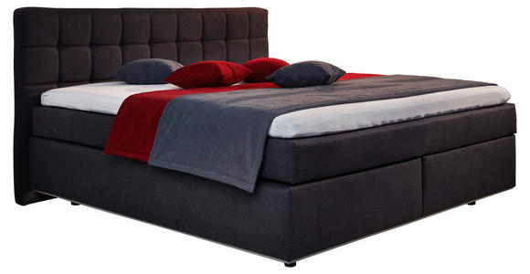 BOXSPRINGBETT 180/200 cm,  in Dunkelgrau, Matratze, Beleuchtung, H3 = fest  - Dunkelgrau/Schwarz, Design, Holz/Textil (180/200cm) - Carryhome