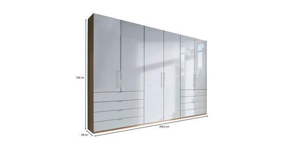 FALTTÜRENSCHRANK Glasfront  in Weiß, Eichefarben  - Chromfarben/Eichefarben, KONVENTIONELL, Glas/Holzwerkstoff (300/236/58cm) - Venda