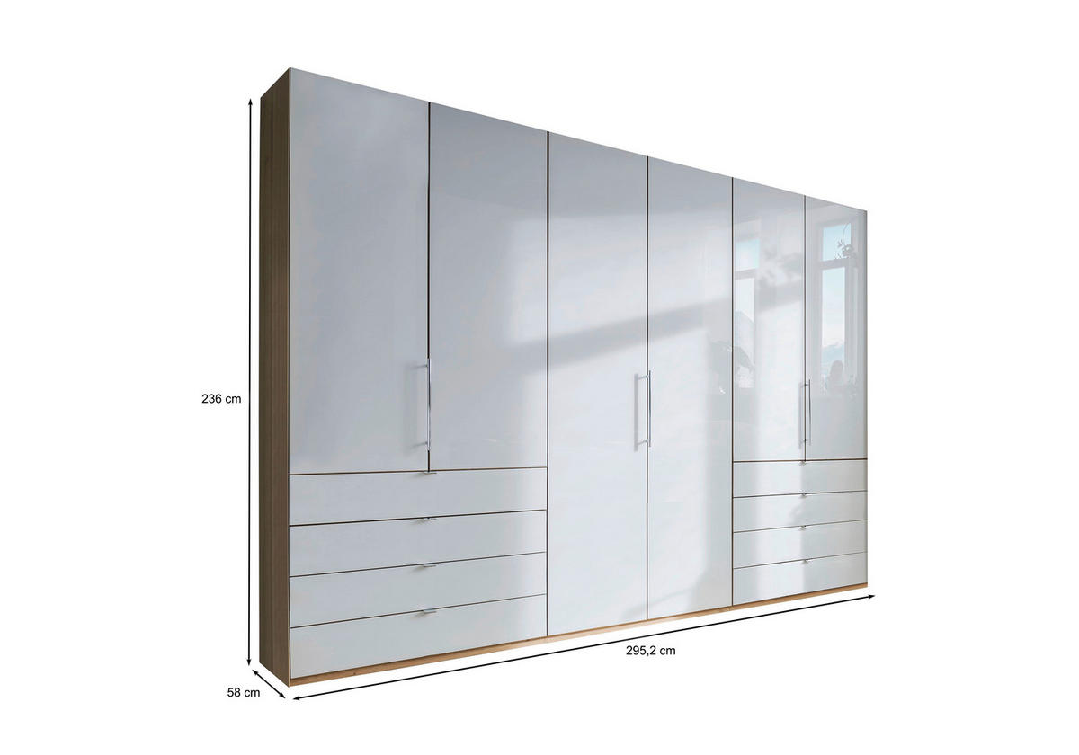 FALTTÜRENSCHRANK in Weiss, Eichefarben  - Chromfarben/Weiss, Konventionell, Glas/Holzwerkstoff (300/236/58cm) - Venda