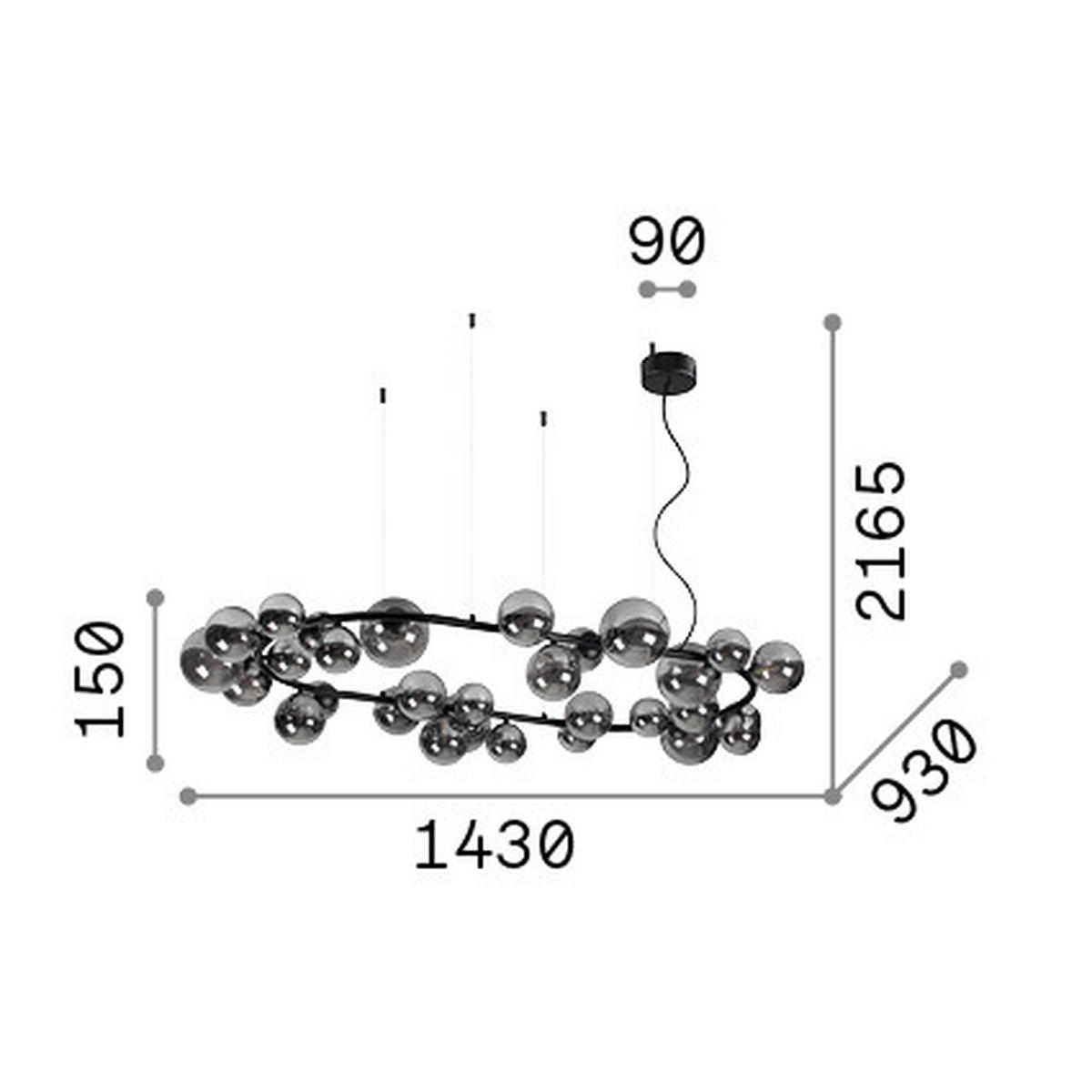 LED-HÄNGELEUCHTE 143/40/216,5 cm  - Schwarz, Design, Glas/Metall (143/40/216,5cm) - Ideal Lux