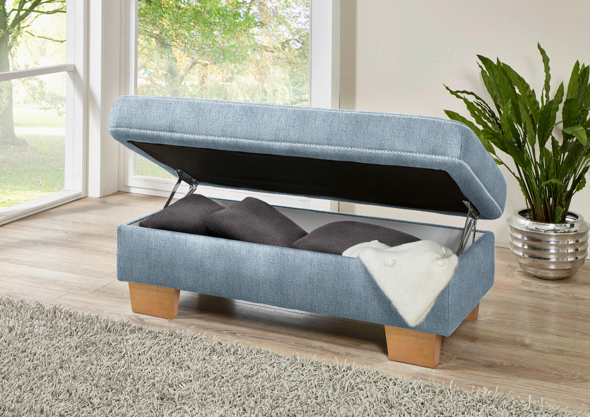 ECKSOFA in Mikrofaser Blau  - Blau/Eichefarben, Natur, Holz/Textil (273/226cm) - Beldomo System