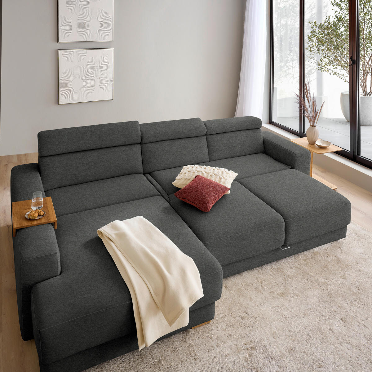 ECKSOFA  in Chenille Schwarzbraun  206/316 cm  - Schwarzbraun/Eichefarben, Design, Textil (206/316cm) - Sedda