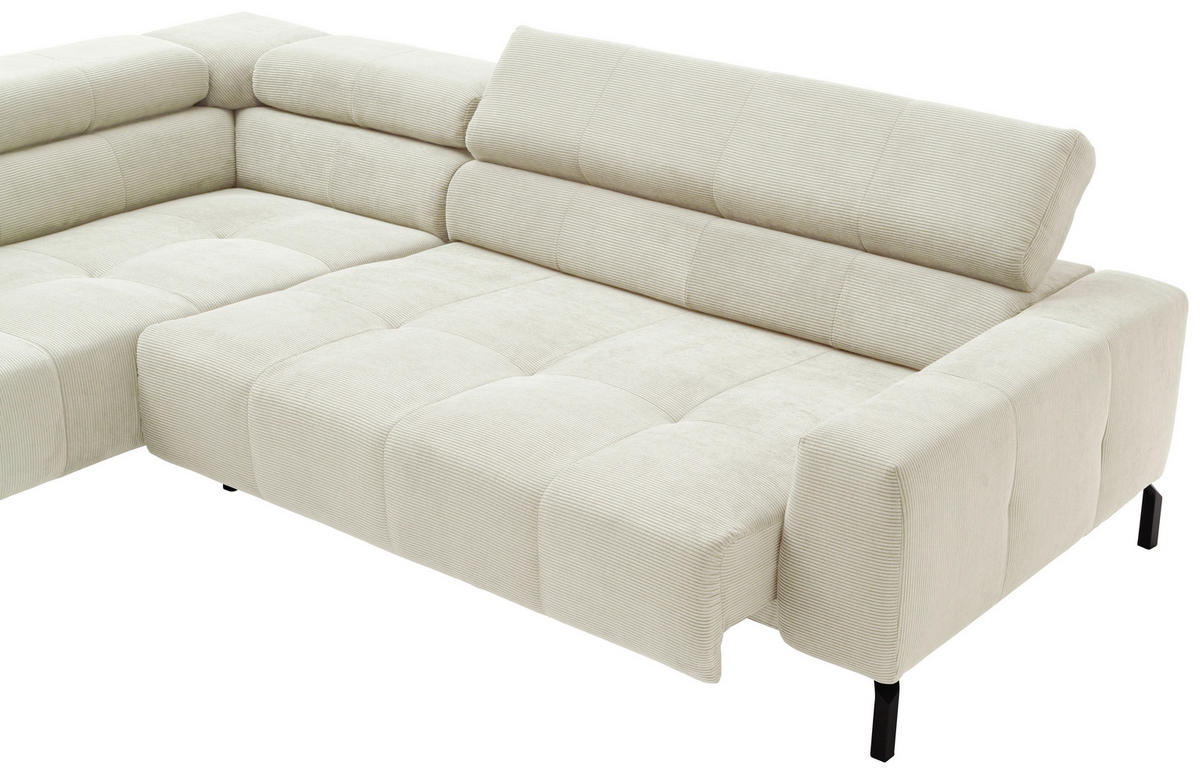 SEDEŽNA GARNITURA, rebrasti žamet bela  - črna/bela, Moderno, kovina/tekstil (308-311/219cm) - Pure Home Comfort