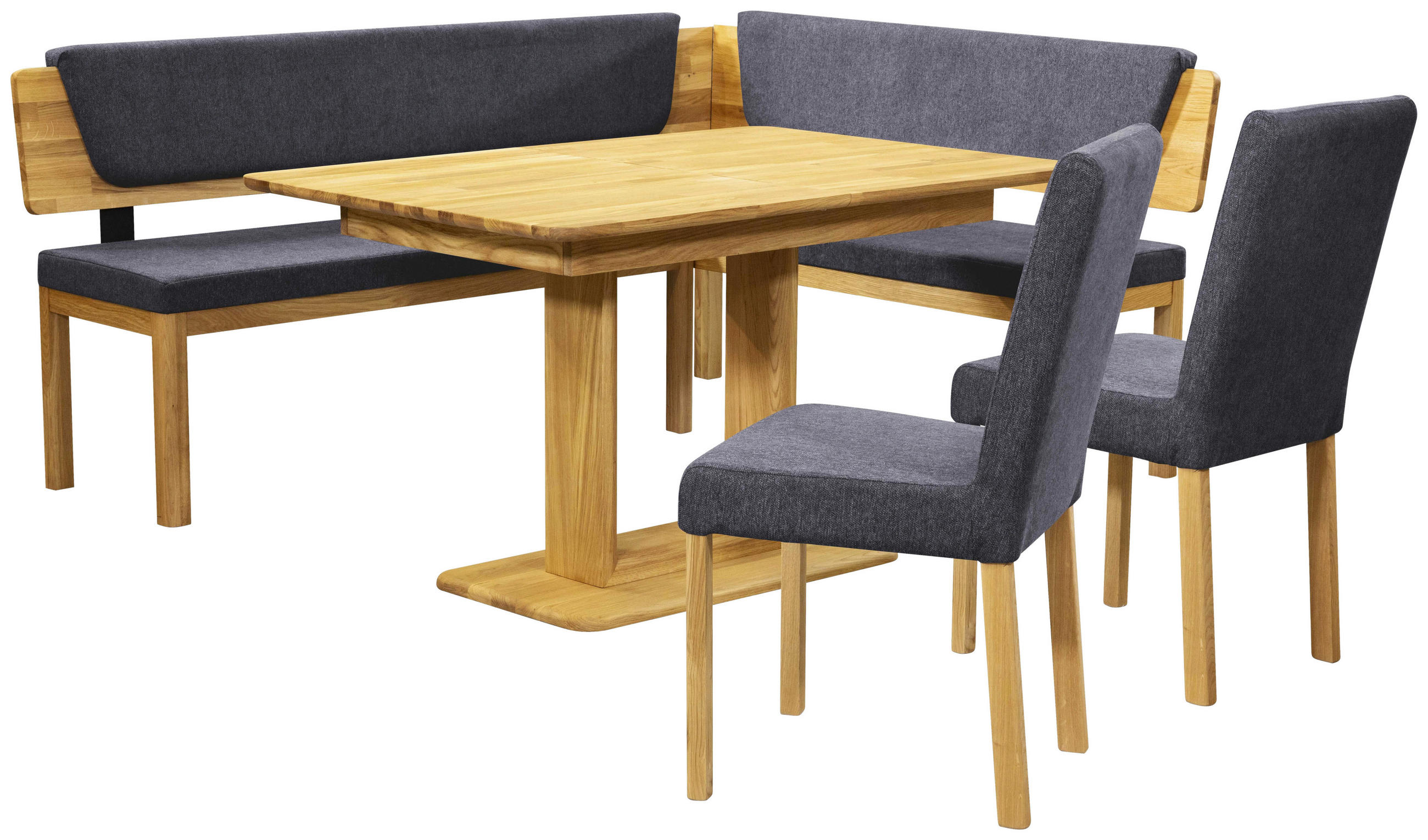 ECKBANK 195/155 cm Webstoff Blau, Eichefarben Eiche vollmassiv   - Blau/Eichefarben, KONVENTIONELL, Holz/Textil (195/155cm) - Linea Natura