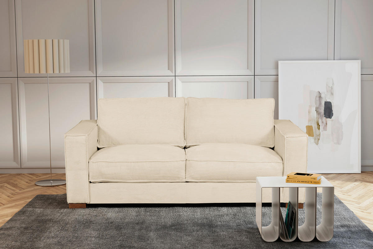 SCHLAFSOFA Cord Creme  - Dunkelbraun/Creme, Design, Holz/Textil (203/85/99cm) - MID.YOU