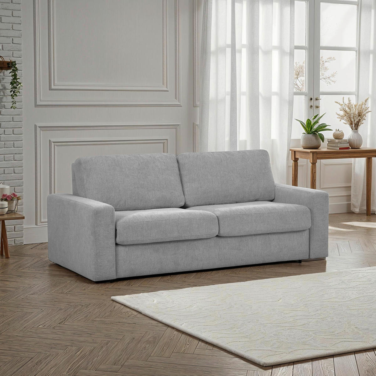 SCHLAFSOFA Flachgewebe Silberfarben  - Silberfarben/Schwarz, MODERN, Kunststoff/Textil (195/80/100cm) - Carryhome
