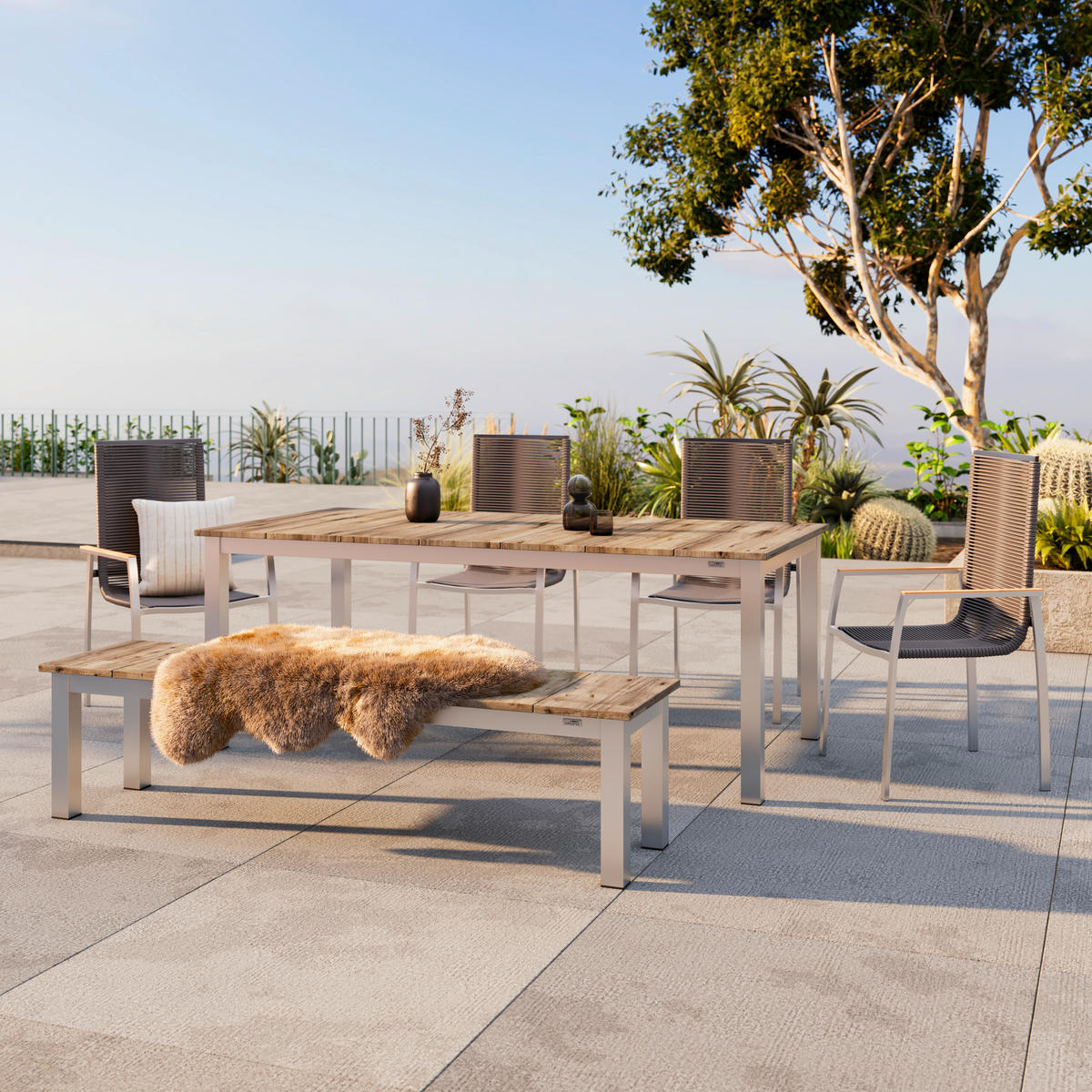 GARTENTISCH 200/100/76 cm Holz, Metall rechteckig  - Edelstahlfarben/Naturfarben, LIFESTYLE, Holz/Metall (200/100/76cm) - Amatio