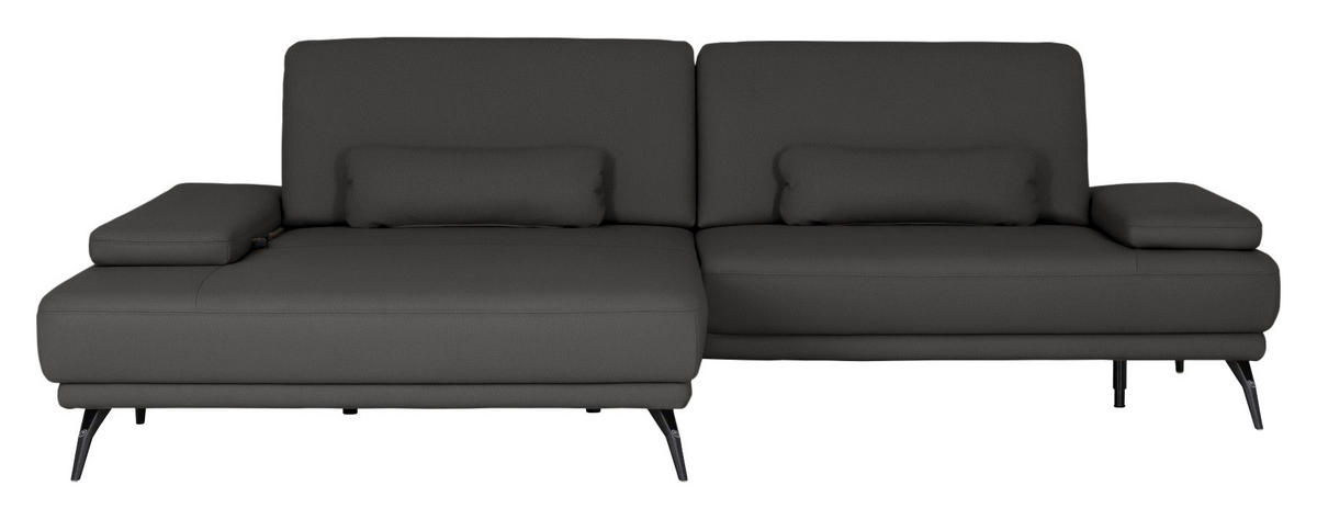 ECKSOFA JOOP! STUDIO in Echtleder Dunkelgrau  180/301 cm  - Dunkelgrau/Schwarz, KONVENTIONELL, Leder/Metall (180/301cm) - Joop!
