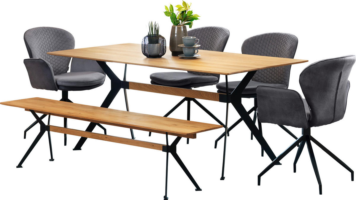 ESSTISCH Eiche Hartholz rechteckig Schwarz, Eichefarben  - Eichefarben/Schwarz, Natur, Holz/Metall (180/90/75cm) - Linea Natura