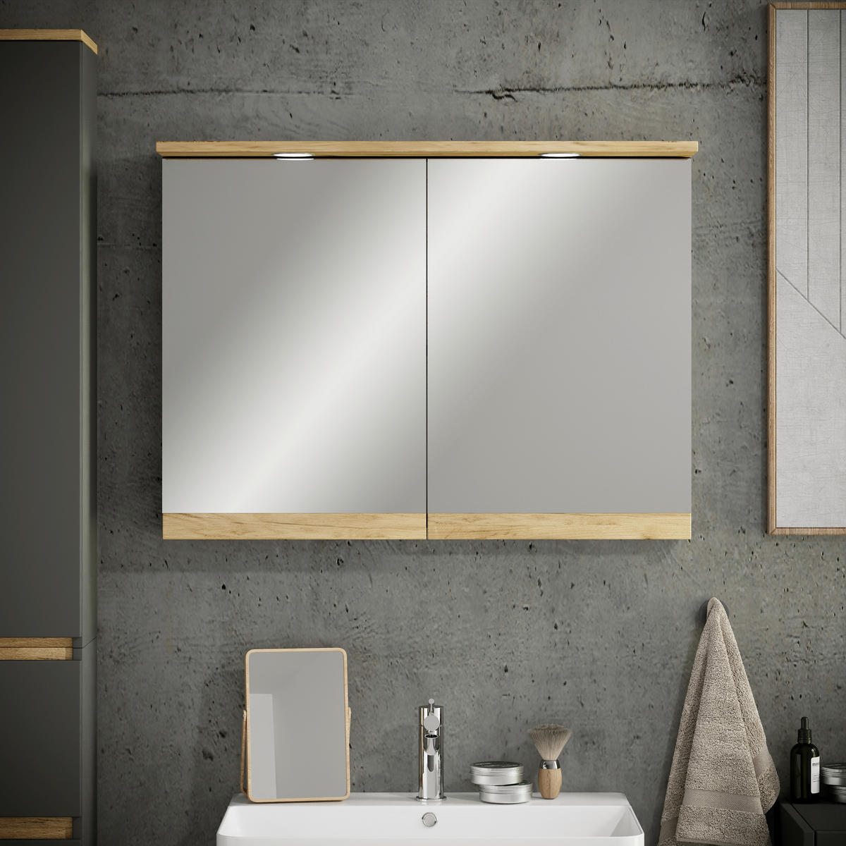 SPIEGELSCHRANK 80/59/23 cm  - Honigeiche/Anthrazit, Trend, Glas/Holzwerkstoff (80/59/23cm) - MID.YOU