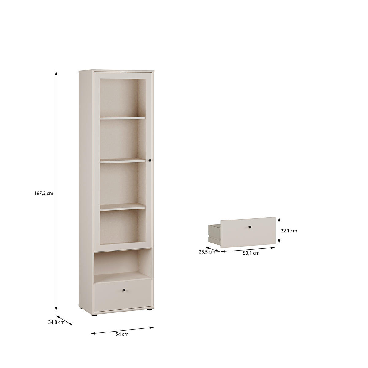 VITRINE  in Sandfarben  - Sandfarben/Schwarz, Design, Glas/Holzwerkstoff (54/197,5/34,8cm)