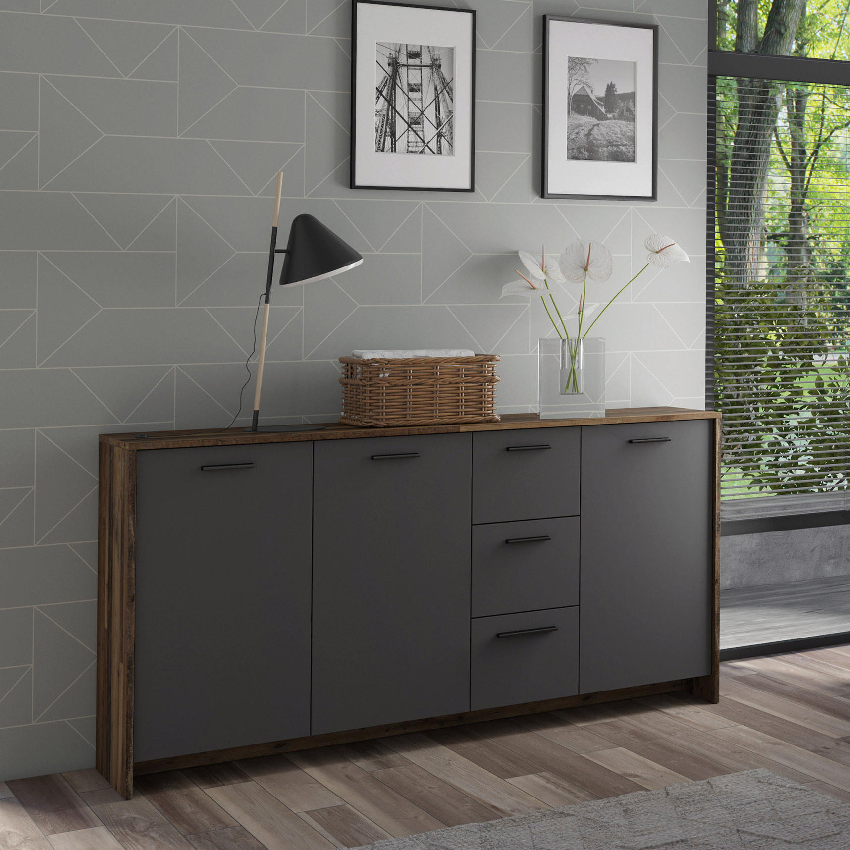 SIDEBOARD Ben in 153/83/35 cm - Anthrazit/Eiche Artisan, MODERN, Holzwerkstoff/Kunststoff (153/83/35cm) - MID.YOU
