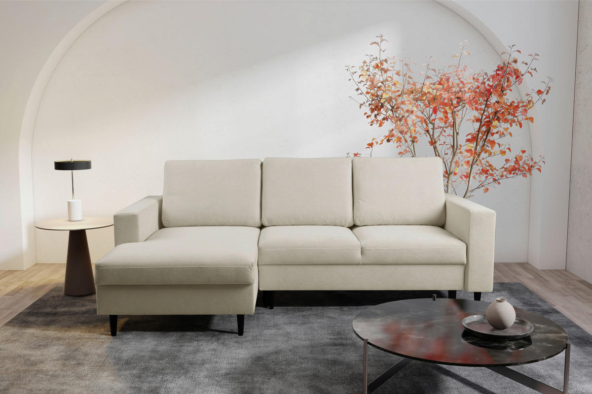 ECKSOFA in Struktur Beige  - Beige/Schwarz, Modern, Holz/Kunststoff (145/230cm) - MID.YOU