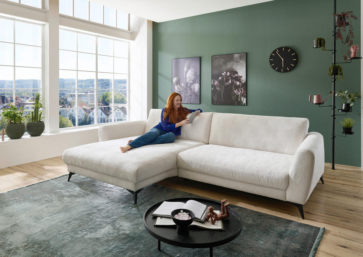 ECKSOFA Naturfarben Chenille  - Schwarz/Naturfarben, Design, Textil/Metall (194/288cm) - Niels Andersson