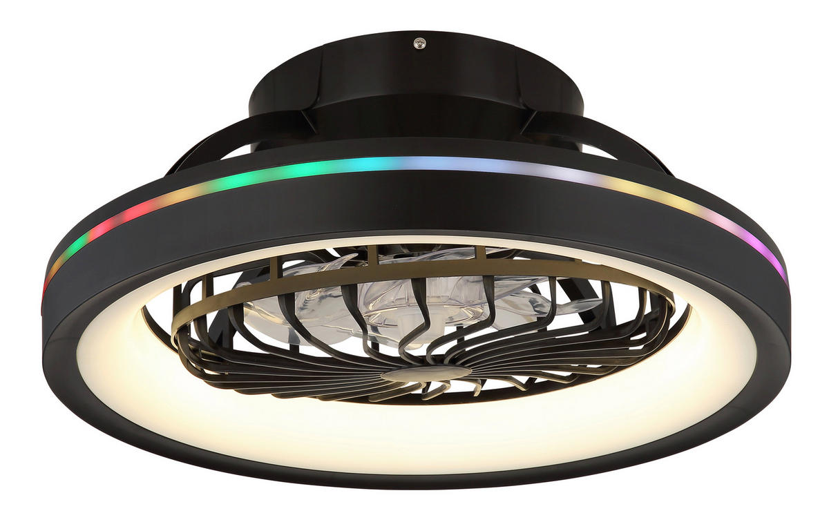 STROPNÍ VENTILÁTOR, 48/20 cm  - černá/čiré, Konvenční, plast (48/20cm) - Globo