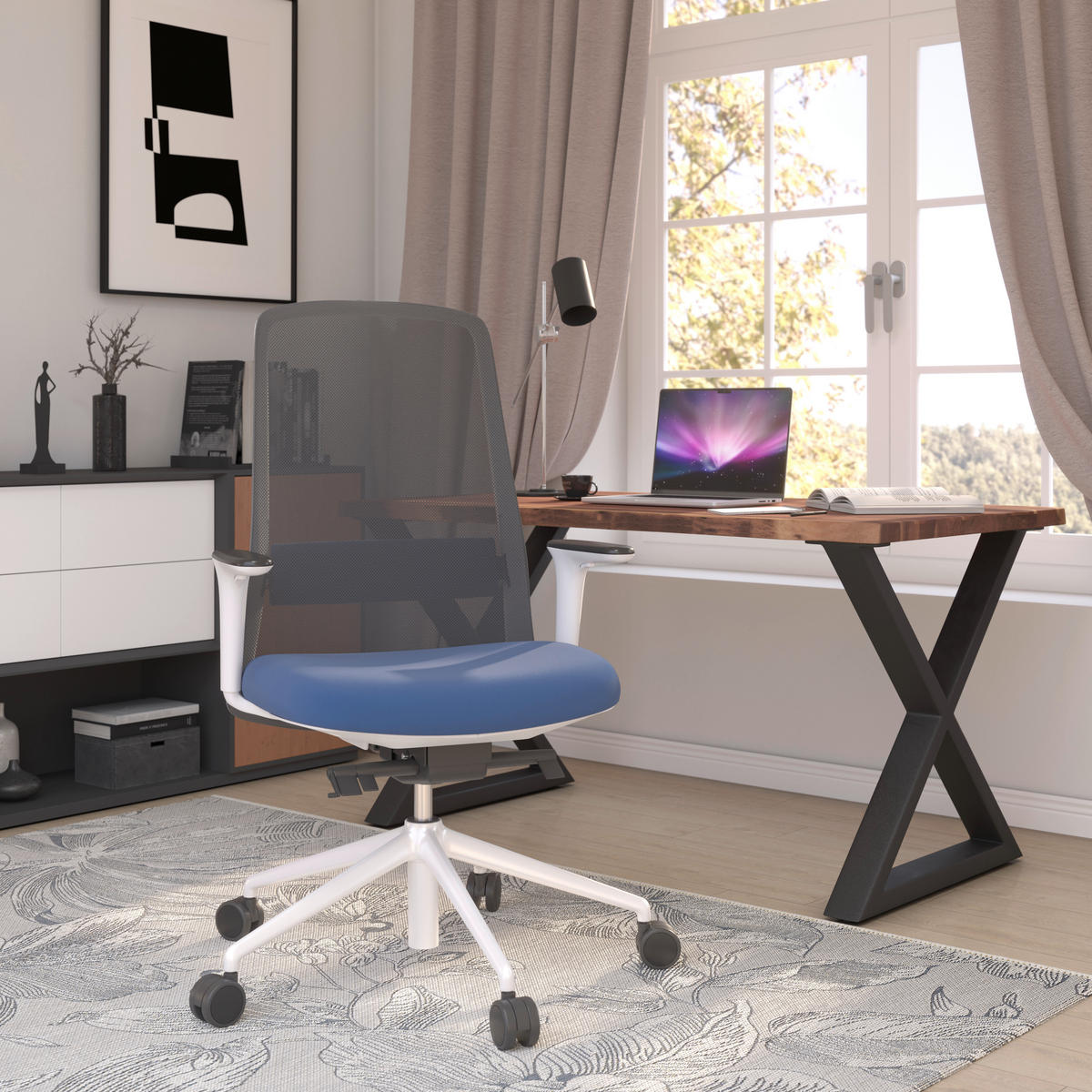 DREHSTUHL Blau, Schwarz, Weiß  - Blau/Schwarz, MODERN, Kunststoff/Textil (70/103-115/70cm)