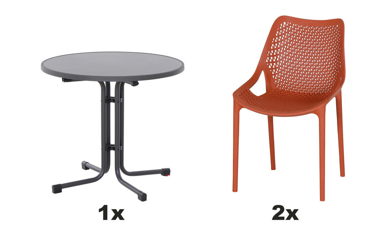 GARTENGARNITUR 3-teilig Stahl  - Anthrazit/Rot, Basics, Kunststoff/Metall (80/81/80cm) - Siena Garden
