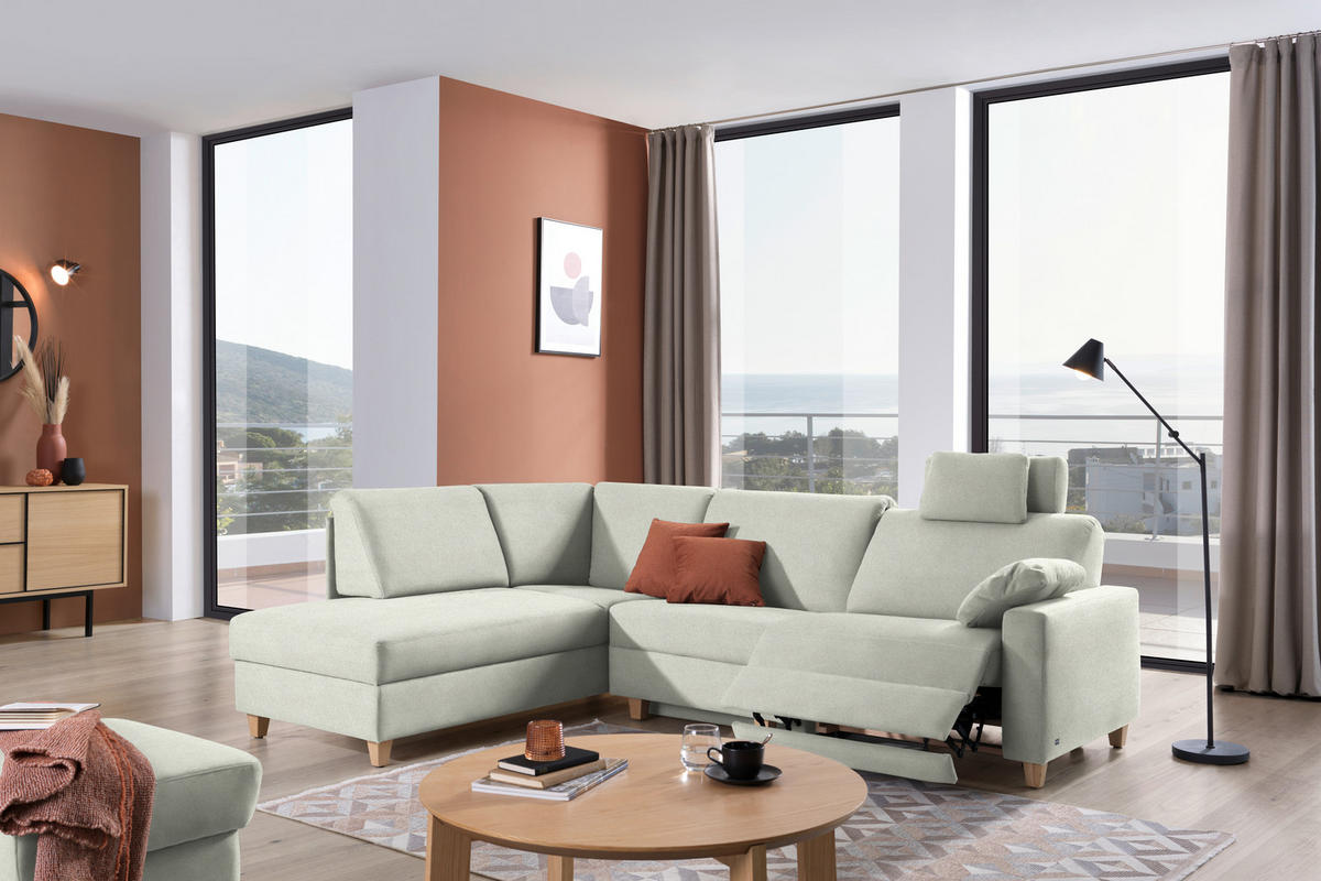ECKSOFA in Flachgewebe Silberfarben  203/261 cm  - Eichefarben/Silberfarben, KONVENTIONELL, Holz/Textil (203/261cm) - Sedda