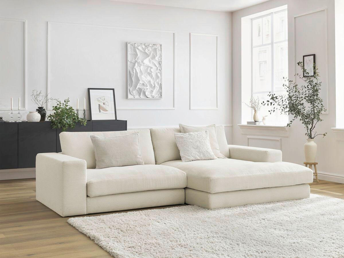 ECKSOFA  LEONARD Beige Cord  - Beige/Schwarz, MODERN, Kunststoff/Textil (274/159cm)