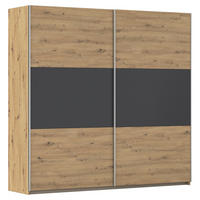 SCHWEBETÜRENSCHRANK 218/210/59 cm 2-türig Grau, Eiche Artisan  - Alufarben/Eiche Artisan, KONVENTIONELL, Holzwerkstoff/Metall (218/210/59cm)