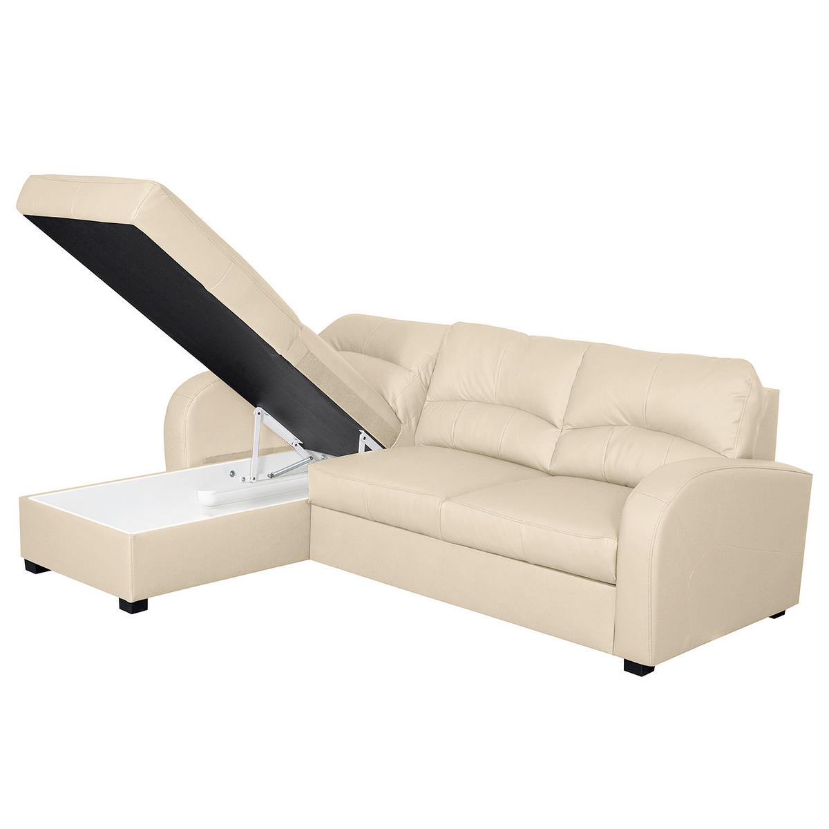 ECKSOFA 168/227 cm TILO in Lederlook Creme Bettkasten  168/227 cm  - Creme/Schwarz, Design, Kunststoff/Textil (168/227cm) - Livetastic
