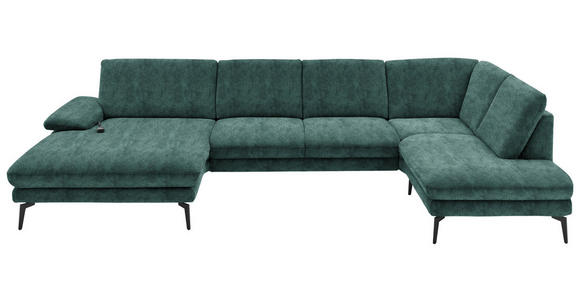 WOHNLANDSCHAFT  in Velours Blau, Grün  - Blau/Schwarz, Design, Textil/Metall (180/344/208cm) - Dieter Knoll