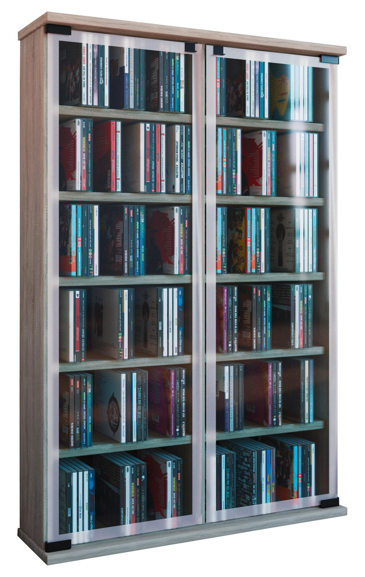 CD Regal in Eichefarbe - Eichefarben, Konventionell, Glas/Holzwerkstoff (60/92/18cm) - MID.YOU