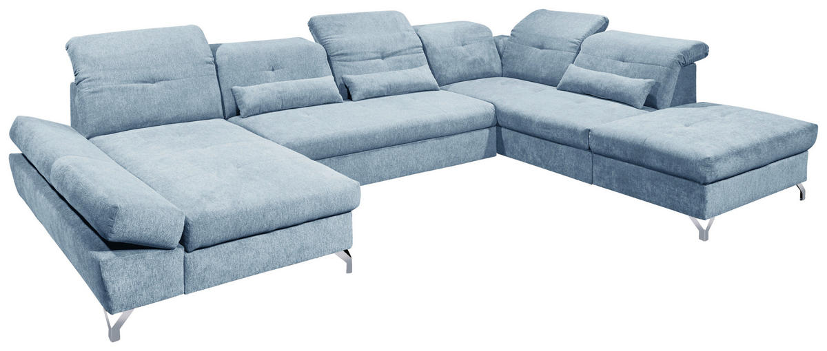 WOHNLANDSCHAFT in Mikrovelours Blau  - Blau/Silberfarben, MODERN, Textil/Metall (168/350/245cm) - MID.YOU