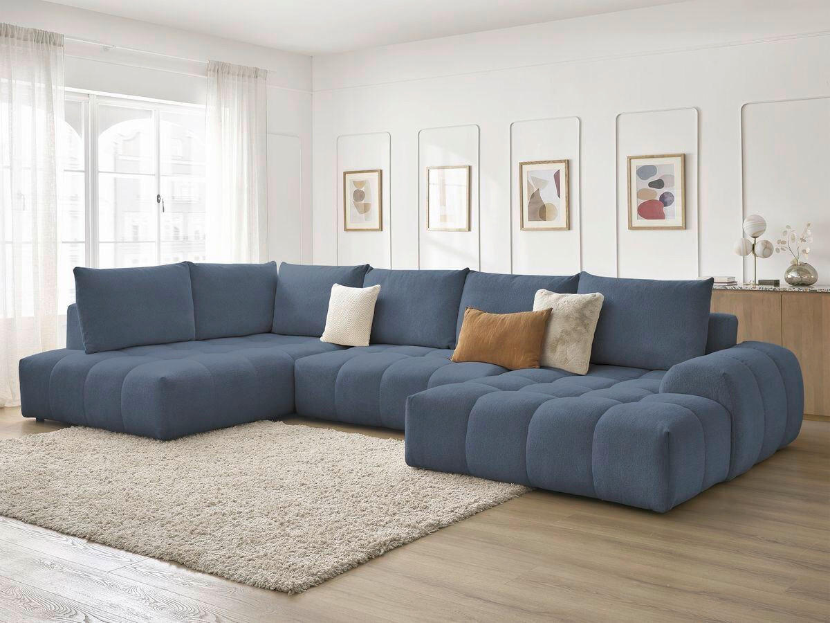 ECKSCHLAFSOFA EVEREST  mit Rücken echt, Armteil links, Armteil rechts Flachgewebe Dunkelblau  - Schwarz/Dunkelblau, MODERN, Kunststoff/Textil (212/423/198cm)
