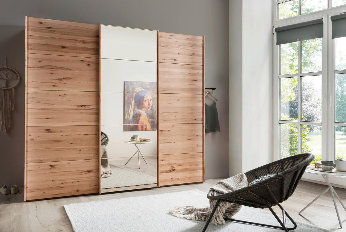 SCHWEBETÜRENSCHRANK 250/236/67 cm 3-türig Buchefarben  - Buchefarben, Natur, Glas/Holz (250/236/67cm) - Linea Natura