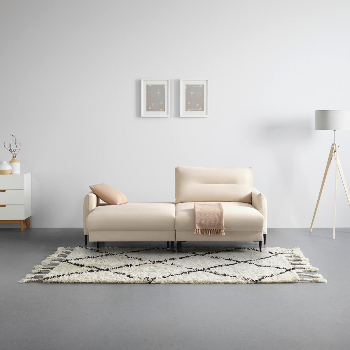 ECKSOFA Cord Beige  - Beige/Schwarz, Modern, Textil/Metall (221/142cm) - MID.YOU