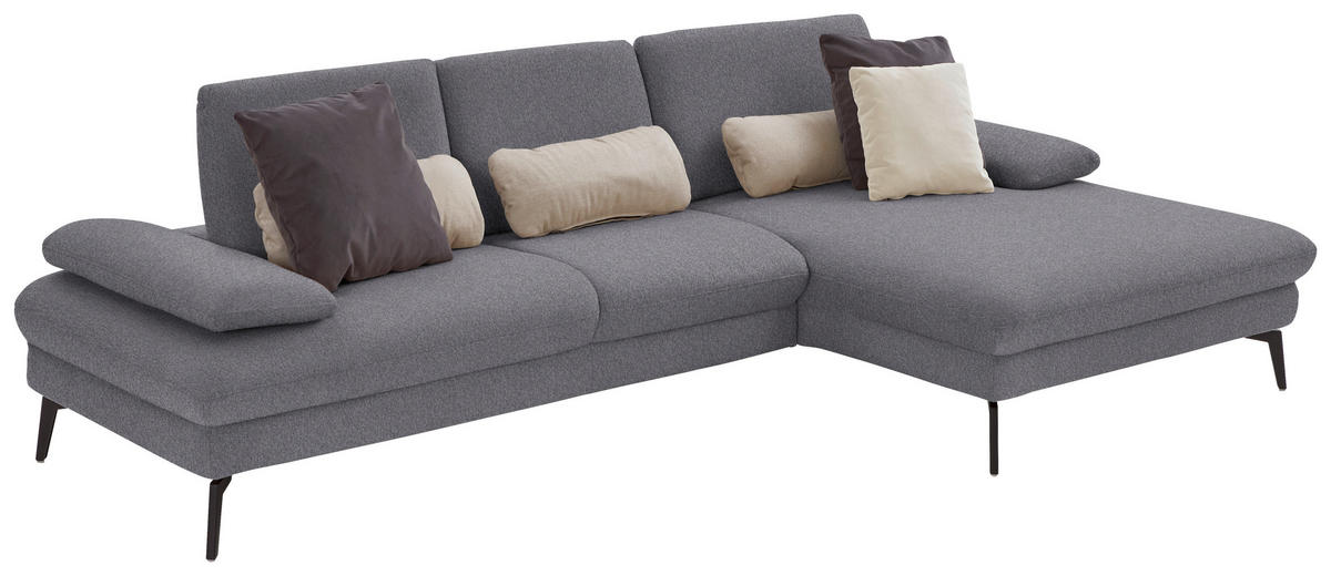 ECKSOFA in Chenille, Mikrofaser Grau  299/157 cm  - Schwarz/Grau, Design, Textil/Metall (299/157cm) - Dieter Knoll