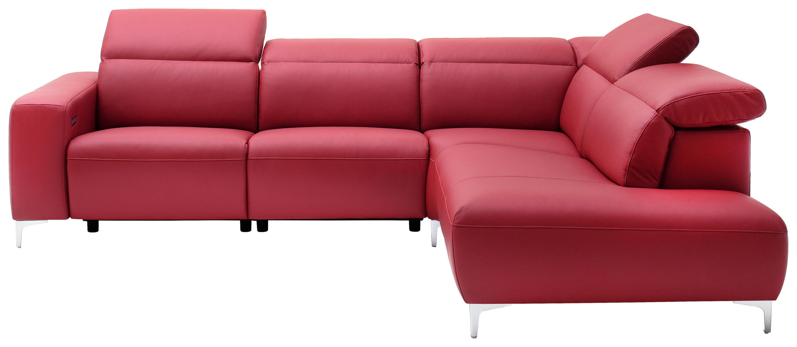 ECKSOFA Echtleder Rot  - Chromfarben/Rot, Design, Leder/Metall (290/223cm) - Pure Home Lifestyle