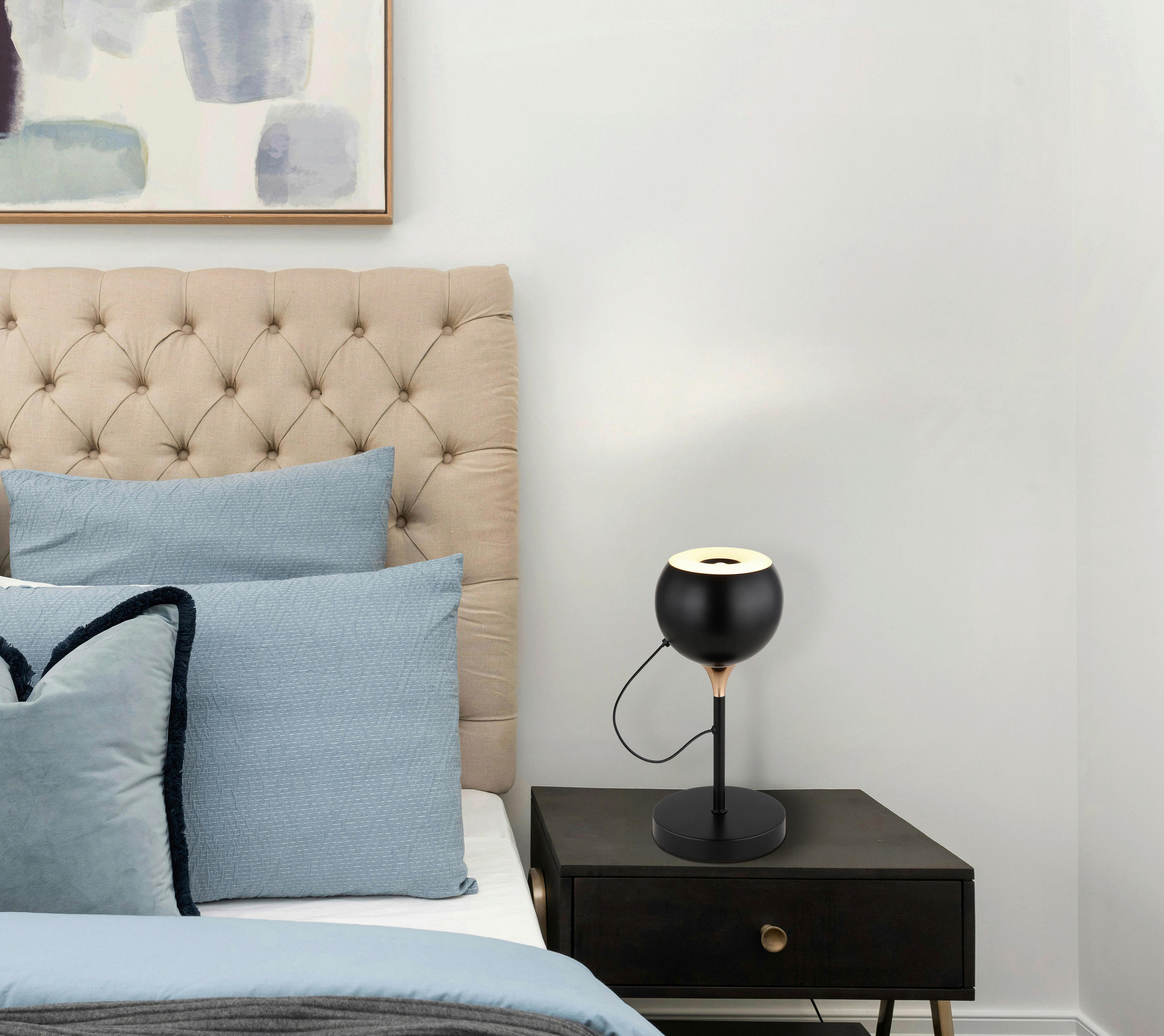 LED-TISCHLEUCHTE 13/28,5 cm   - Goldfarben/Schwarzchrom, Design, Kunststoff/Metall (13/28,5cm) - Globo