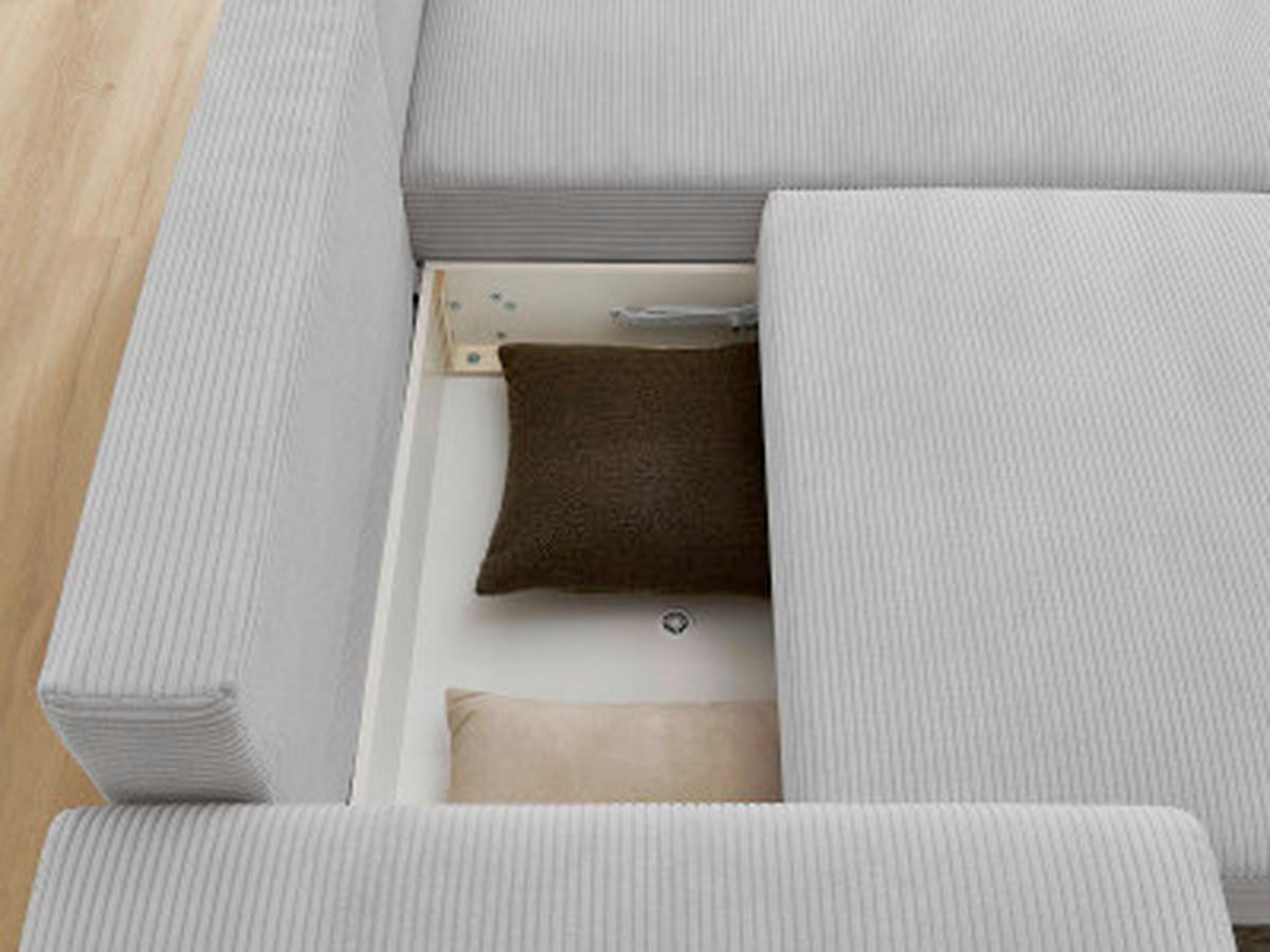 ECKSOFA Ottomane rechts  ATILLA Hellgrau Cord  - Hellgrau/Schwarz, MODERN, Kunststoff/Textil (244/149cm)