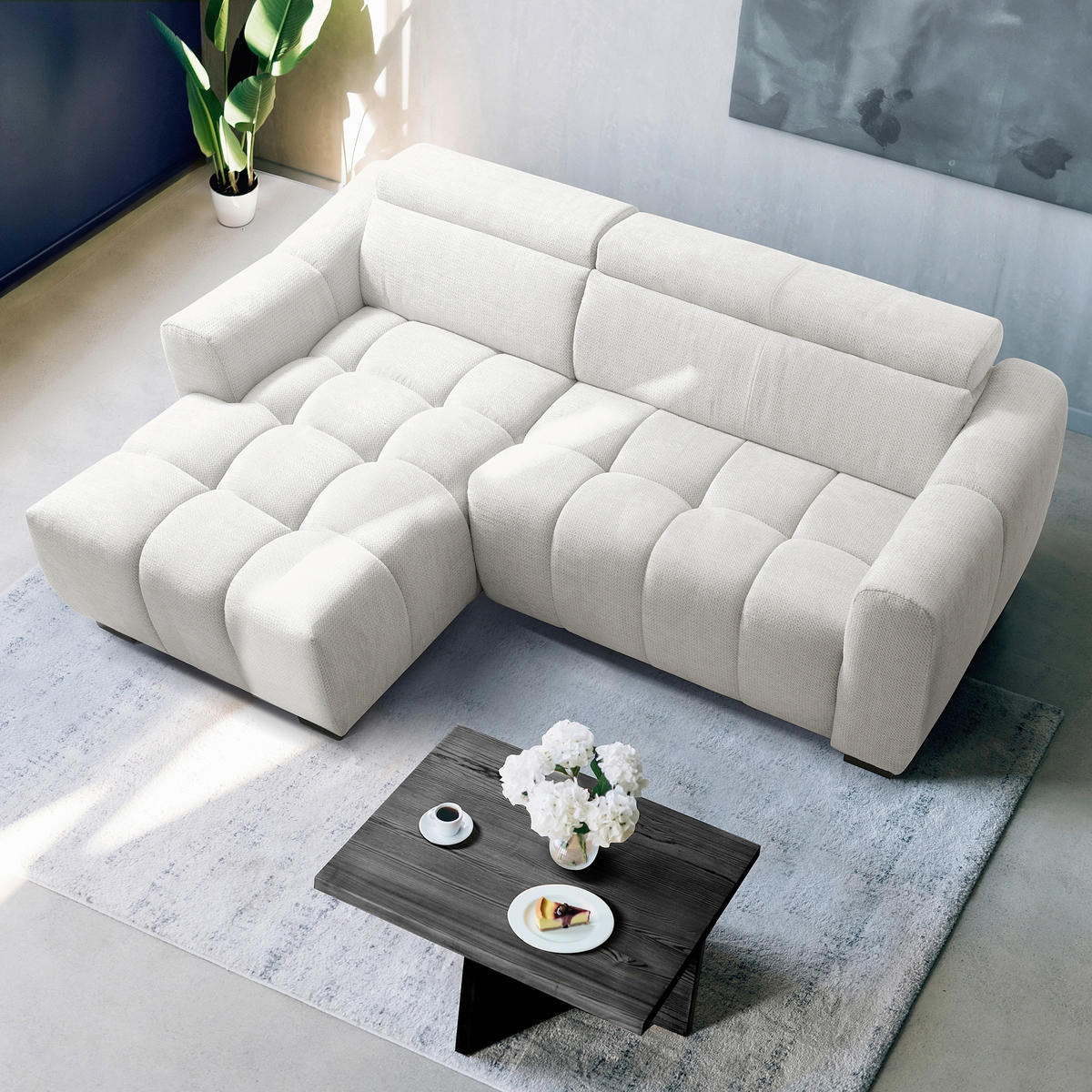 ECKSOFA  Webstoff Silberfarben  - Silberfarben/Schwarz, Design, Kunststoff/Textil (177/274cm) - Livetastic
