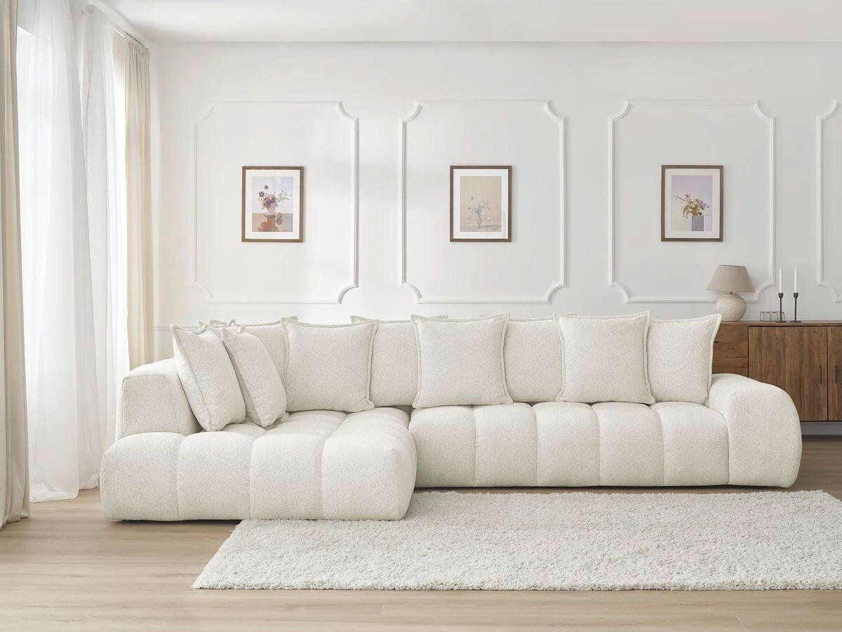 ECKSOFA Ottomane links  EVEREST Weiß Flachgewebe  - Schwarz/Weiß, MODERN, Kunststoff/Textil (210/352cm) - Livetastic