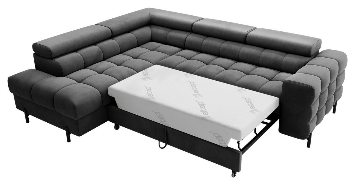 ECKSOFA FERUCCE Dunkelgrau Flachgewebe Bettkasten, Kopfteilverstellung  - Dunkelgrau/Schwarz, Design, Textil/Metall (200/276cm) - MID.YOU