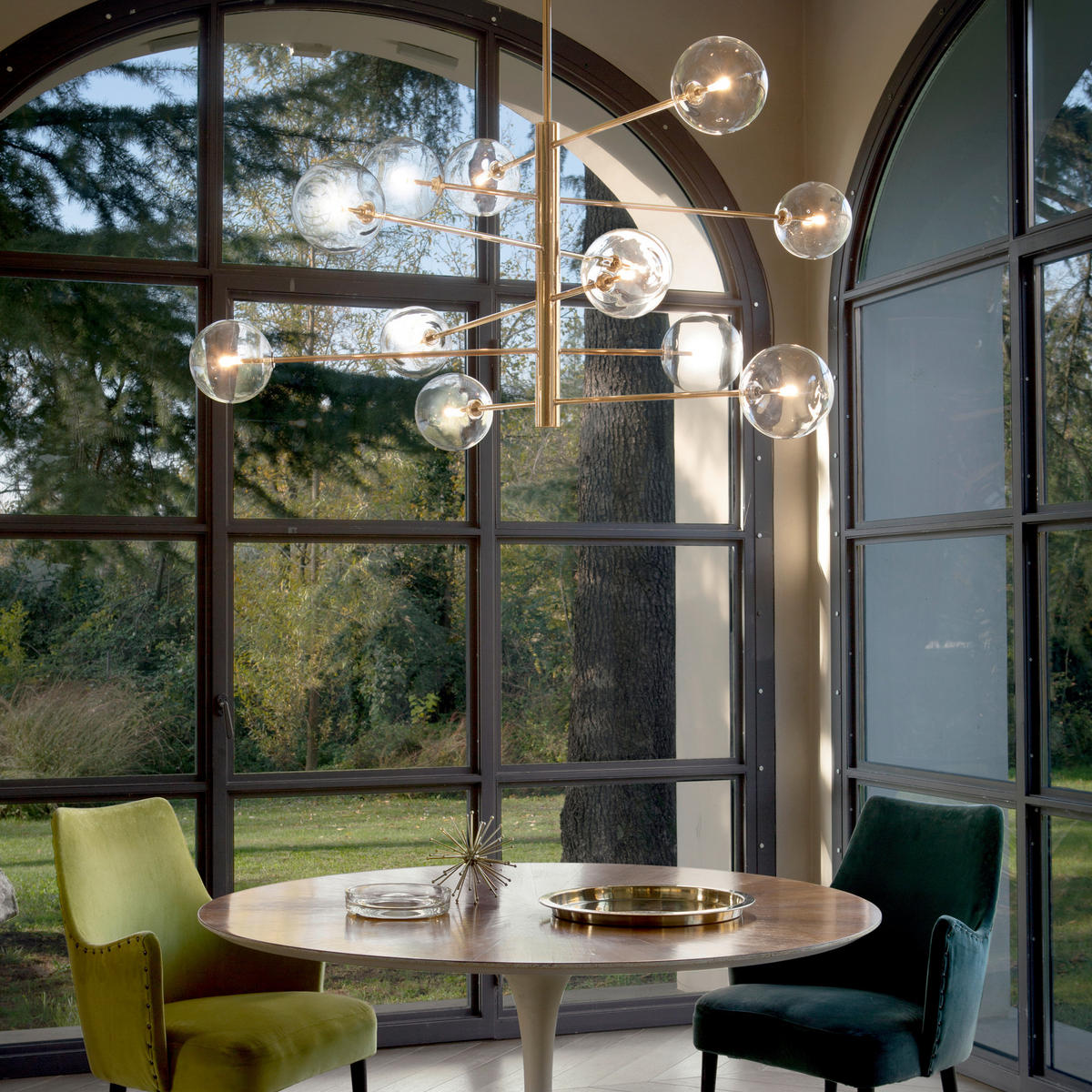 HÄNGELEUCHTE 124/90,5 cm  - Messingfarben, Design, Glas/Metall (124/90,5cm) - Ideal Lux