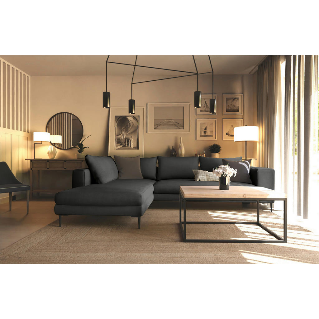 Thumbnail - Trendmanufaktur Ecksofa Aurora, Graphit, Textil, 4-Sitzer, Füllung: Schaumstoff, Silikon, Ottomane links, L-Form, 295x21...