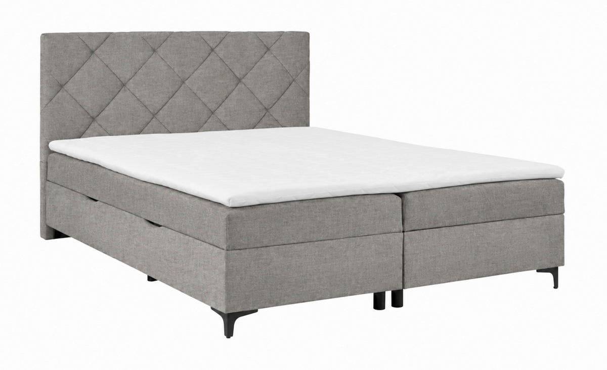 BOXBETT 160/200 cm,  in Taupe, Bettkasten, Topper, H3 + H3 = fest  - Taupe/Schwarz, MODERN, Holz/Textil (160/200cm) - MID.YOU