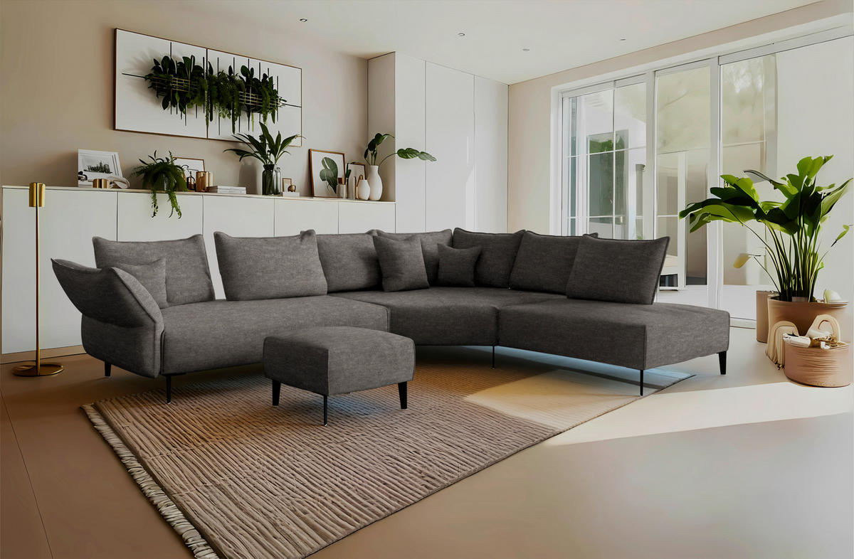 ECKSOFA  in Chenille, Flachgewebe Dunkelbraun  340/272 cm  - Dunkelbraun/Schwarz, MODERN, Textil/Metall (340/272cm) - W.Schillig