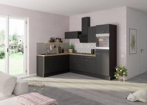 ECKKÜCHE 200/270 cm  in Anthrazit  - Edelstahlfarben/Eichefarben, Basics, Holzwerkstoff/Metall (200/270cm) - Optifit