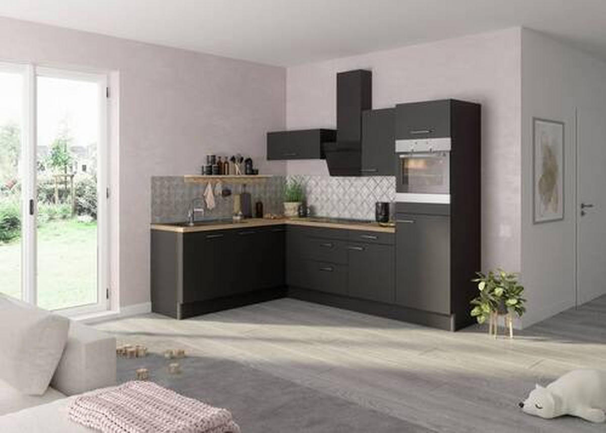 ECKKÜCHE 200/270 cm  in Anthrazit  - Edelstahlfarben/Eichefarben, Basics, Holzwerkstoff/Metall (200/270cm) - Optifit