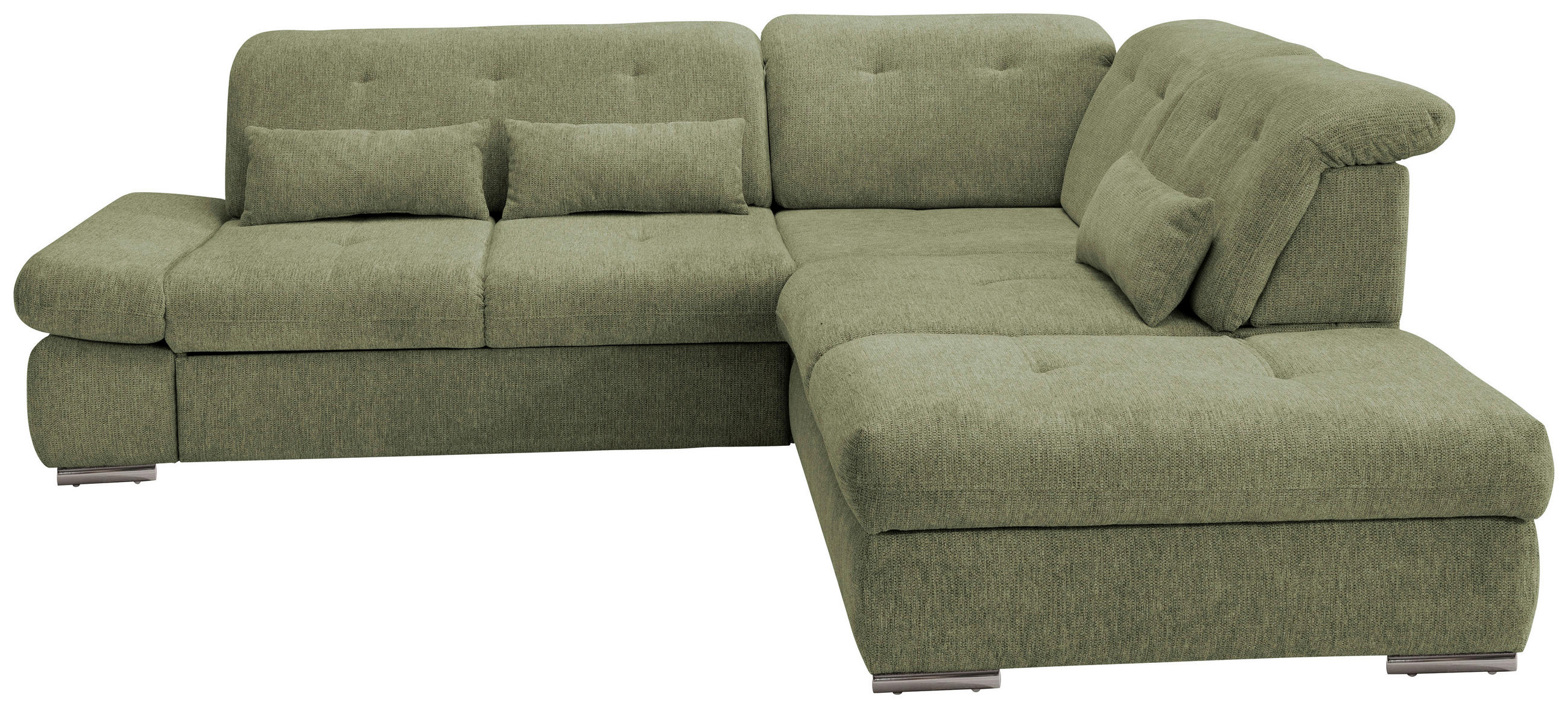 ECKSOFA Grün Chenille  - Chromfarben/Grün, Design, Textil/Metall (280/254cm) - Livetastic