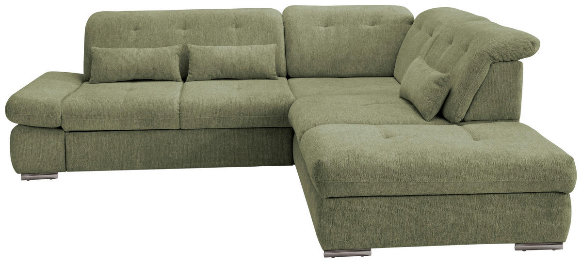 ECKSOFA in Chenille Grün  - Chromfarben/Grün, Design, Textil/Metall (280/254cm) - Livetastic