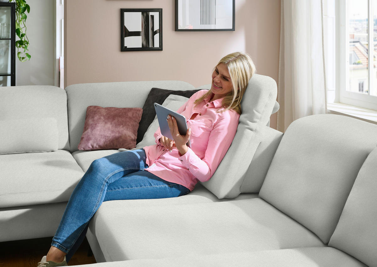 WOHNLANDSCHAFT Chenille Ecru  - Ecru/Schwarz, Design, Textil/Metall (255/369/198cm) - Beldomo Style