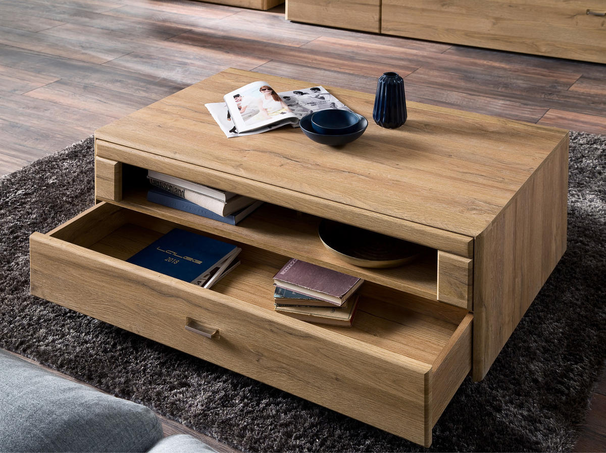 COUCHTISCH 115/70/45 cm rechteckig Eichefarben  - Eichefarben/Silberfarben, KONVENTIONELL, Holzwerkstoff/Metall (115/70/45cm) - Cantus