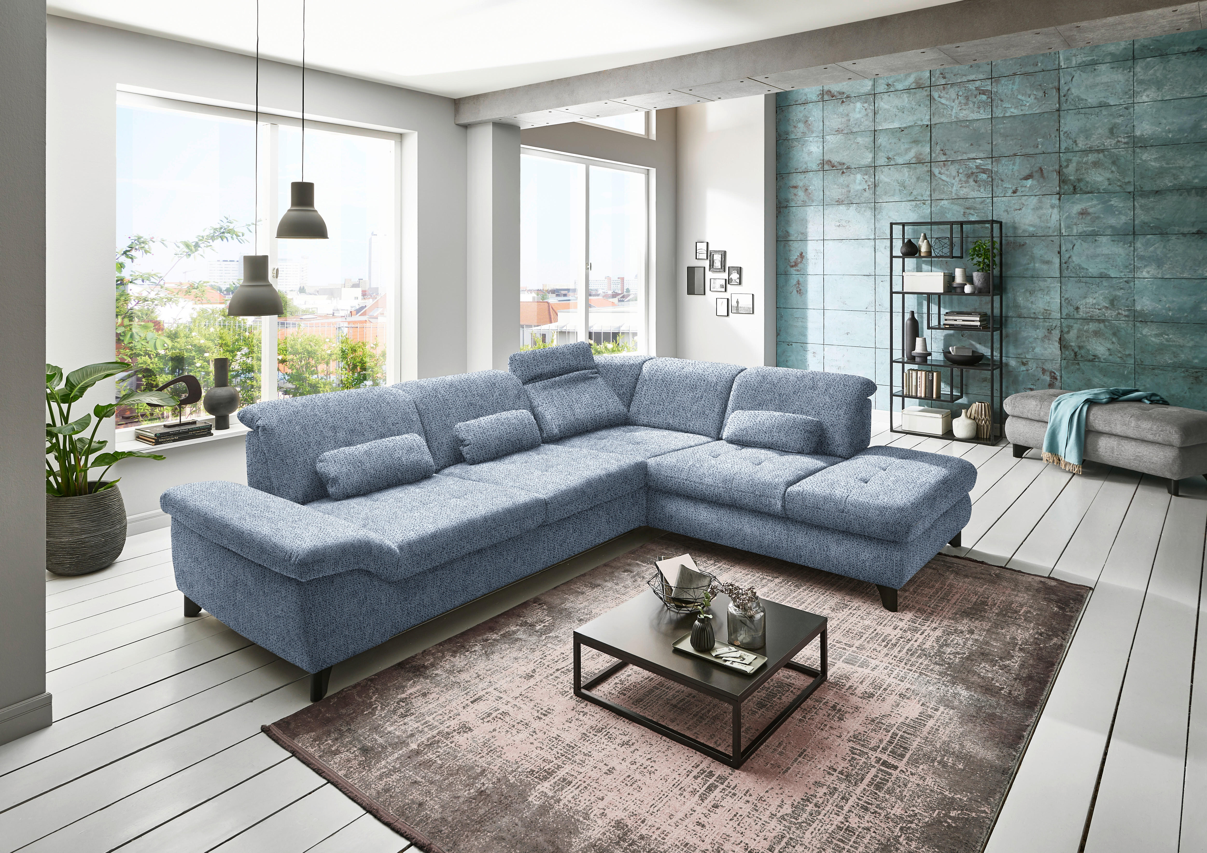 ECKSOFA in Webstoff Hellblau  - Chromfarben/Hellblau, Design, Textil/Metall (319/260cm) - Beldomo Style