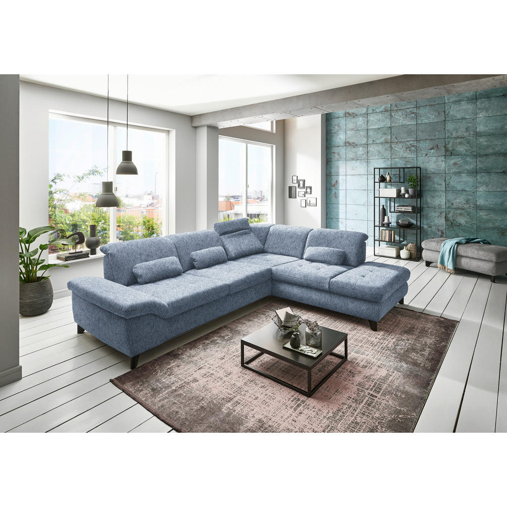 Thumbnail - Beldomo Style Ecksofa, Hellblau, Textil, Uni, 5-Sitzer, L-Form, Ottomane rechts, 319x260 cm, Goldenes M, seitenverkehrt ...
